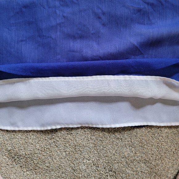 Alfred Dunner Colorblock Blouse Embellished Beaded Neck Blue Green White Size 14 - Picture 6 of 10